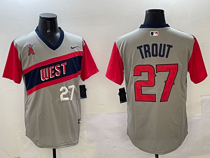 Men Los Angeles Angels #27 Trout Grey Throwback Game 2025 Nike MLB Jersey style 6